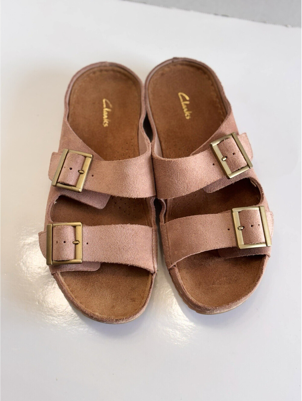 Clarks Brookleigh Sun Slides Women's 9M Dusty Rose Suede Straps Buckles Sandals - Picture 4 of 14